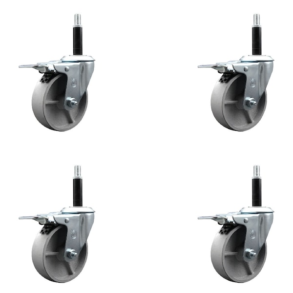 4'' Semi Steel Swivel 3/4'' Expanding Stem Caster Set Total Lock Brake, 4PK